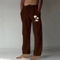 thumbnail image 2 of Penkiiy Mens Linen Drawstring Pants Elastic Waist Lightweight Trouser Loose Plus Size Trouser Fashion Beach Pockets Pant 2XL Wine, 2 of 4