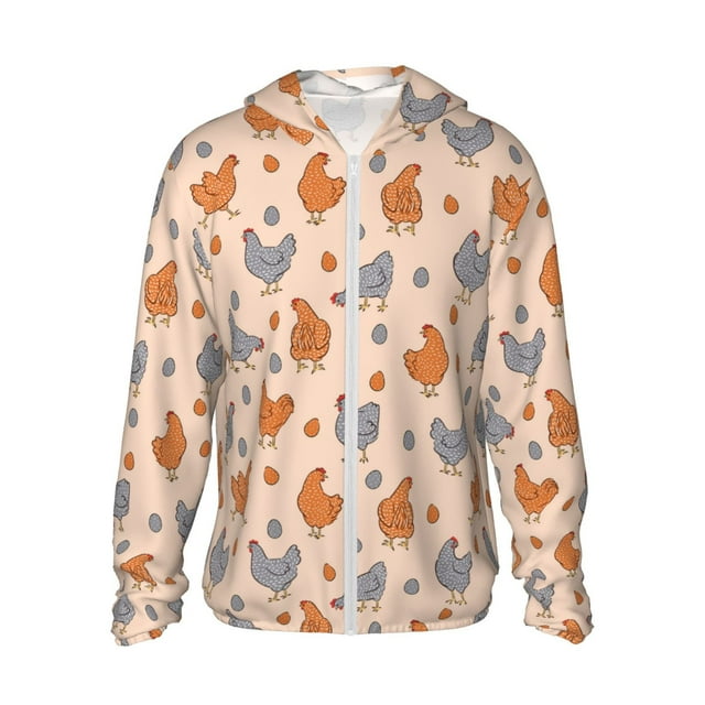 KLL Chandail à Capuchon de Plein Air à Imprimé Poulet Amusant pour Hommes et Femmes, Protection Solaire UPF 50+, Veste à Manches Longues, Pêche, Randonnée, Performance – X-Grand