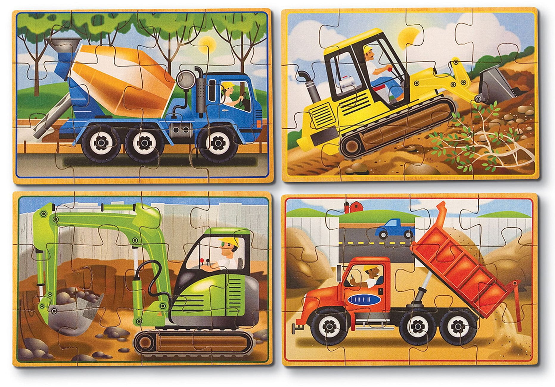 Melissa & Doug Construction Vehicles 4-in-1 Wooden Jigsaw Puzzles in a Box (48 pcs) - FSC Certified