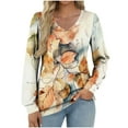 thumbnail image 3 of Bxsruta Tops for Women, Women's Blouses Printed V-Neck Drop Shoulder Long Sleeve Tunic Stretch Polyester Blend Comfort Relaxed Tops, 3 of 6