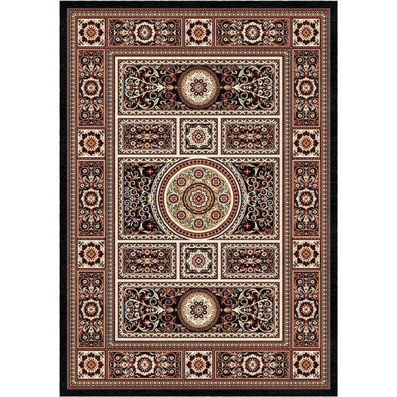 Woven Trends Regency Area Rug 3'7" x 5'6" Traditional Medallion Pattern, Woven Classic Carpet with Jute Backing, Stain and Fade-Resistant Rug for Living Room, Bedroom Decor - Black