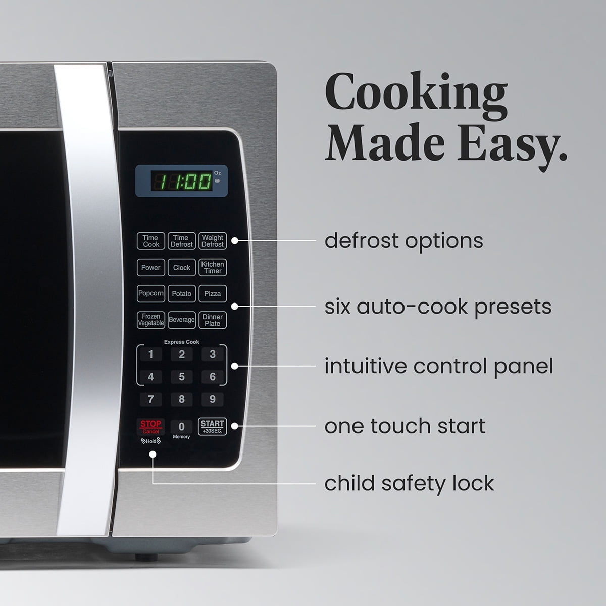Farberware 1.3 cu ft Microwave Oven, 1100W Compact Microwave Oven with Smart Sensor, Stainless Steel