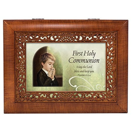 Ivory Jewelry Box Value Cottage Garden Boys First Holy Communion Religious Music Box Plays Friend We Have in Jesus ()