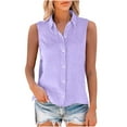 thumbnail image 7 of Cotton Linen Button Sleeveless Tops for Women, Collared Sleeveless Summer Tops, Lightweight Loose Fitting Dressy Casual Veats Blouses Slim Camisoles Purple L, 7 of 7