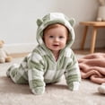 thumbnail image 4 of Newborn Boys Girls Plaid One Piece Romper Cute Bear Ear Footies Hooded Jumpsuit Plush Fleece Front Zipper Onesie Winter Long Sleeve Jumper for Baby, 4 of 7
