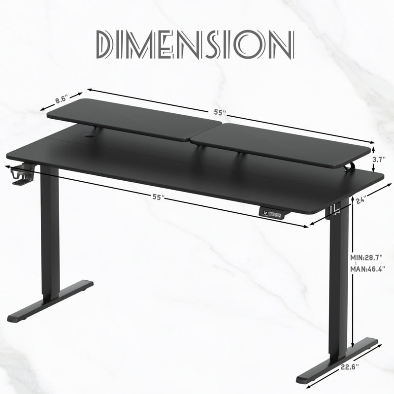 Homall 55" Wide Electric Height Adjustable Standing Desk with Monitor Stand Lifting Range 28~46" Stand Up Office Desk for Home Office,Black