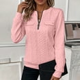 thumbnail image 6 of Stamzod Womens Quarter Zip Pullover Sweatshirts Dressy Casual Textured Tops Spring Fall Crewneck Sweatshirt Pink E M, 6 of 8
