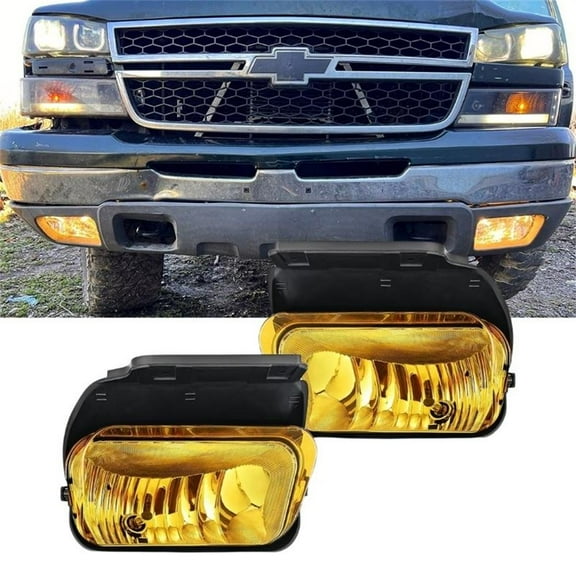 Nilight Fog Light Assembly Fit for 2002-2007 Chevy Silverado 1500 2500 3500 2002-2006 Chevy Avalanche w/o Body Cladding with H10 Halogen Bulbs Amber Lens