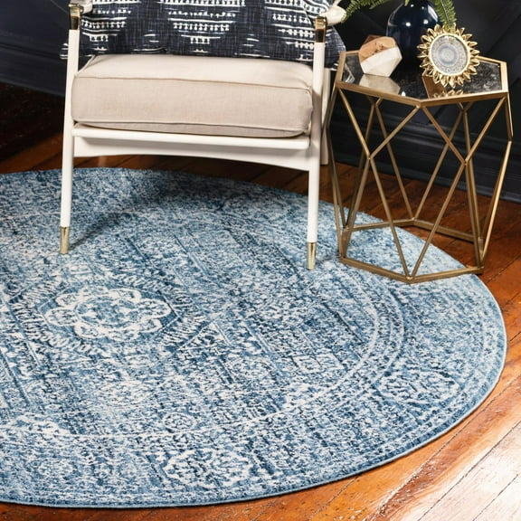 Unique Loom Brighton Collection Area Rug - Bushwick (3' 3" Round Blue/Ivory)