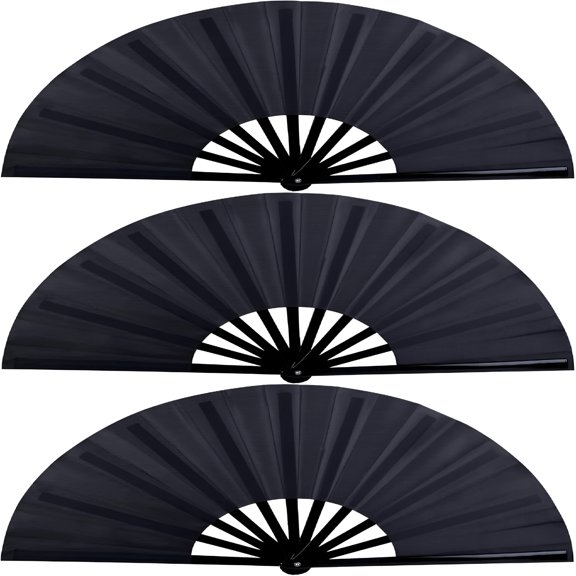 BESTSKY 3 Pcs Large Hand Fan Foldable,13 Inch Fans Chinese Folding Fan for Women Foldable,Line Dancing,Performance,Party Decoration (Black)