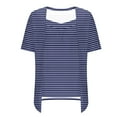 thumbnail image 6 of Womens Fake Fake Two-Piece Tops Boat Neck Blouse Short Sleeve T-Shirts Striped Top Front Pleated Layered T Shirt 2025 Trendy Casual Tees Ladies Chic Summer Top, 6 of 7