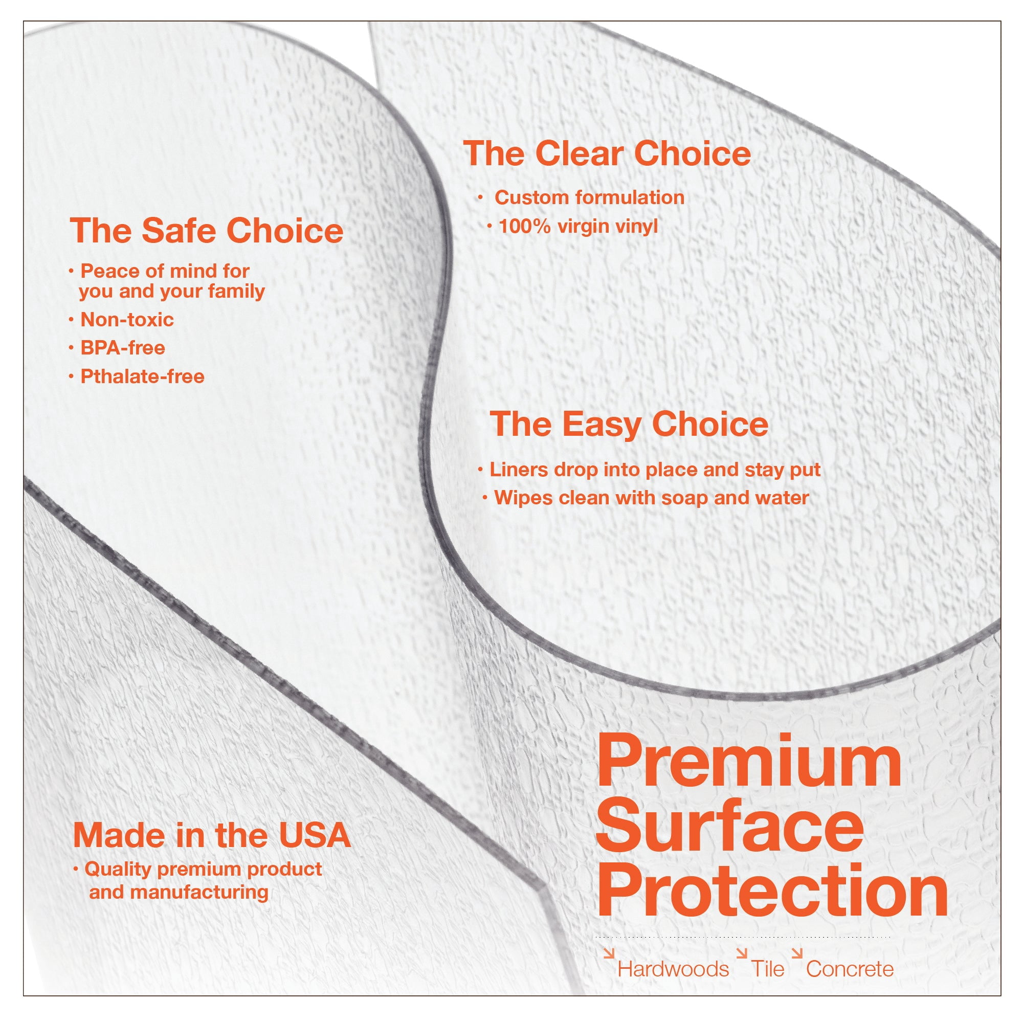 ExactMade Clear Hard Floor Runner, 42 x 42 Inch, USA Made, Safe, 2mm Thick Vinyl, Floor Protector