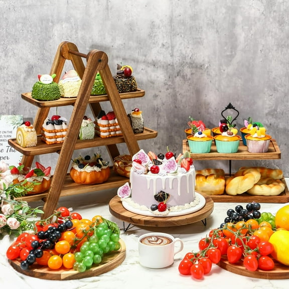 Wooden Dessert Table Display Set, Farmhouse 2 Tier Cupcake Stand 3 Tier Cake Tower for Tea Party Wedding Decoration
