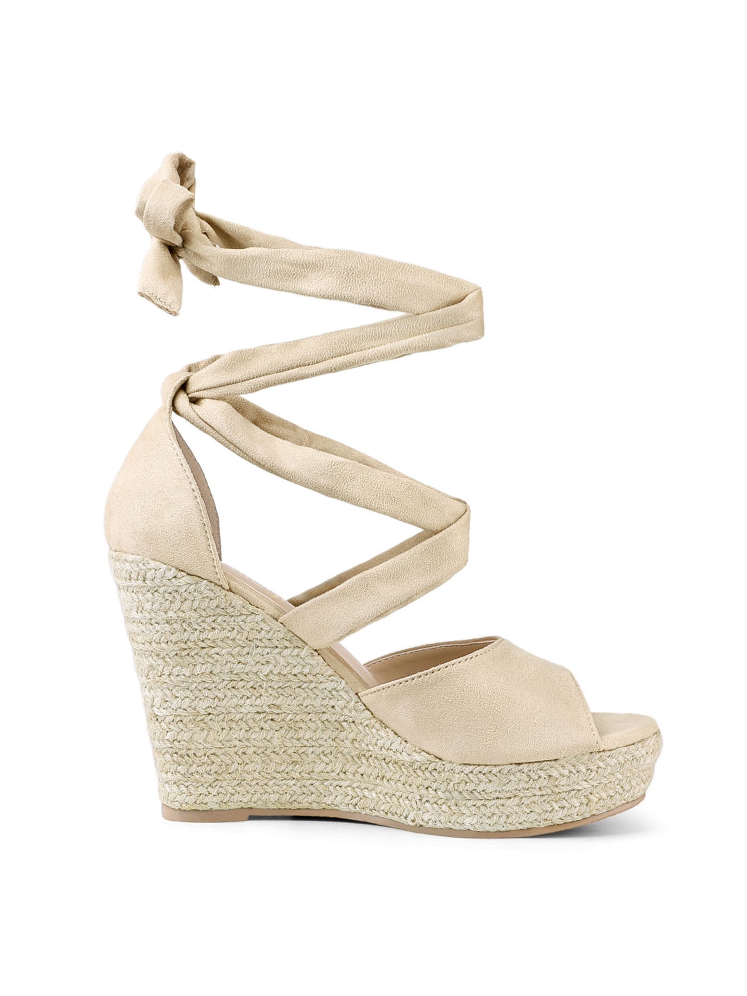 DARING DIVA Women's Lace Up Espadrilles Platform Wedges Sandals Beige 9