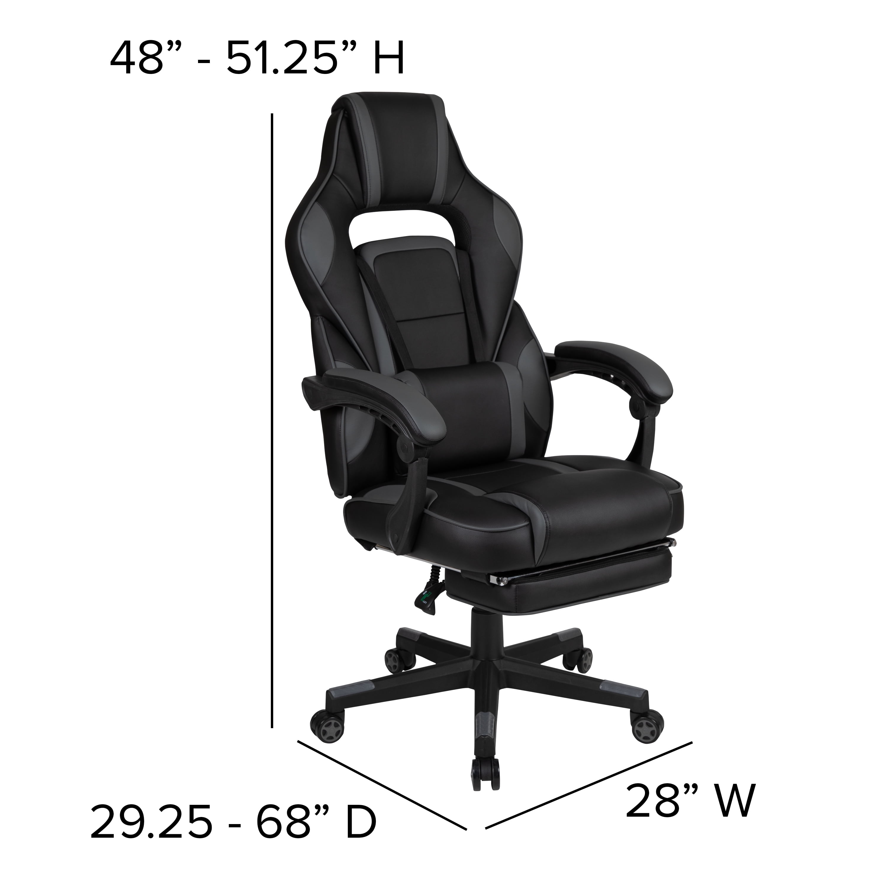 Emma + Oliver Black/Gray Ergonomic Gaming Chair -Recline Back/Arms, Footrest, Massaging Lumbar