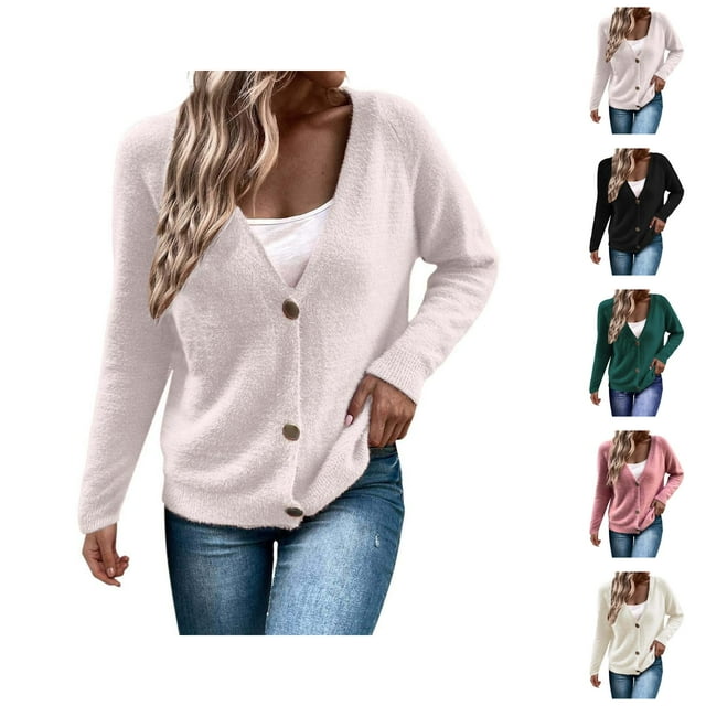 Cardigans pour Femmes 2025 Décontracté à Boutons Manches Longues Col en V Veste Manteau Cardigan pour Femmes