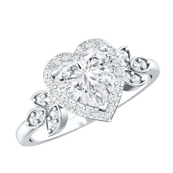Rosec Jewels Lab Grown Diamond Heart Engagement Ring (1.25 Carat) - Statement Ring - EF-VS Quality - with Jewelry Box, 925 Sterling Silver, US 4.00