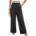 thumbnail image 4 of Tqcoqu Women's Pinstripe Wide Leg Suit Pants,Contrast Elastic Waist Pleated Straight Fit Dress Trousers with Side Pockets, 4 of 5