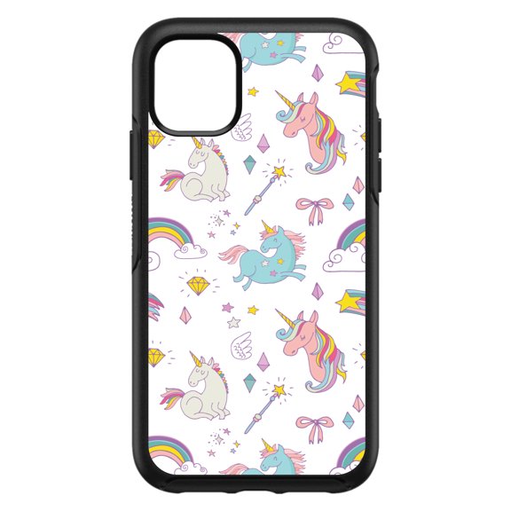 DistinctInk Custom SKIN / DECAL compatible with OtterBox Symmetry for iPhone 11 (6.1" Screen) - Unicorn Rainbow Wand Pattern - White