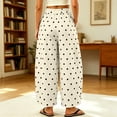 thumbnail image 3 of KLHDSF Pants For Women Polka Dot Wide Leg Cropped Pants with Pockets Casual Elastic Waist Summer Trousers BeigeL, 3 of 5