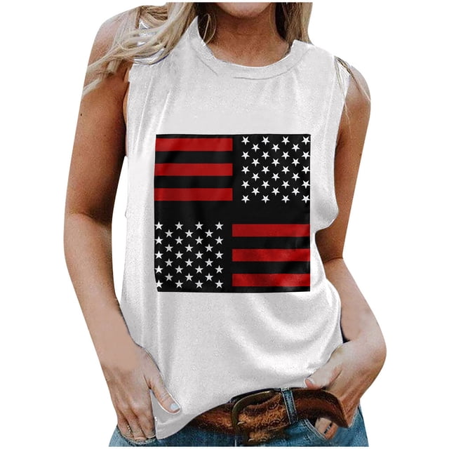 Camiseta sin mangas con estampado de rayas y estrellas de la bandera de EE. UU. para mujer de verano Fridja gh2775