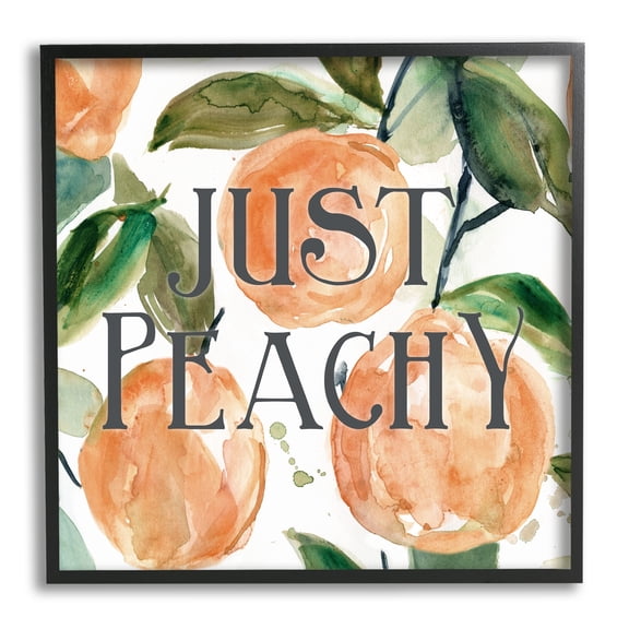 Stupell Industries Just Peachy Phrase Lush Fruit Watercolor Detail Graphic Art Black Framed Art Print Wall Art, Design by Carol Robinson