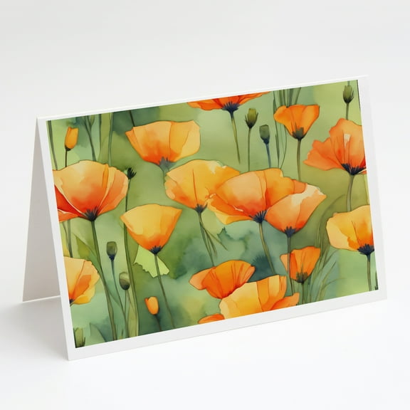 California California Poppies in Watercolor Greeting Cards and Envelopes Pack of 8 7 in x 5 in