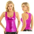 thumbnail image 3 of Womens Shiny Metallic Tank Top Vest Sleeveless U Neck Racerback Tops Clubwear, 3 of 8
