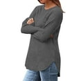 thumbnail image 4 of Fmbrln Womens Knitted Sweaters Fall Fashion Casual Crew Neck Long Sleeve Side Slit Hem Shirts Loose Comfy Pullover Tops Gray 2XL, 4 of 4