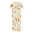 thumbnail image 4 of CLOISE Sleepwear for Women Pajama Set Two Piece Comfortable Short Sleeve Sleepwear Shirts and Soft Capri Pants with Pockets Sleep Sets Casual Button Plisse Floral Graphic Funny Night Clothes, 4 of 5