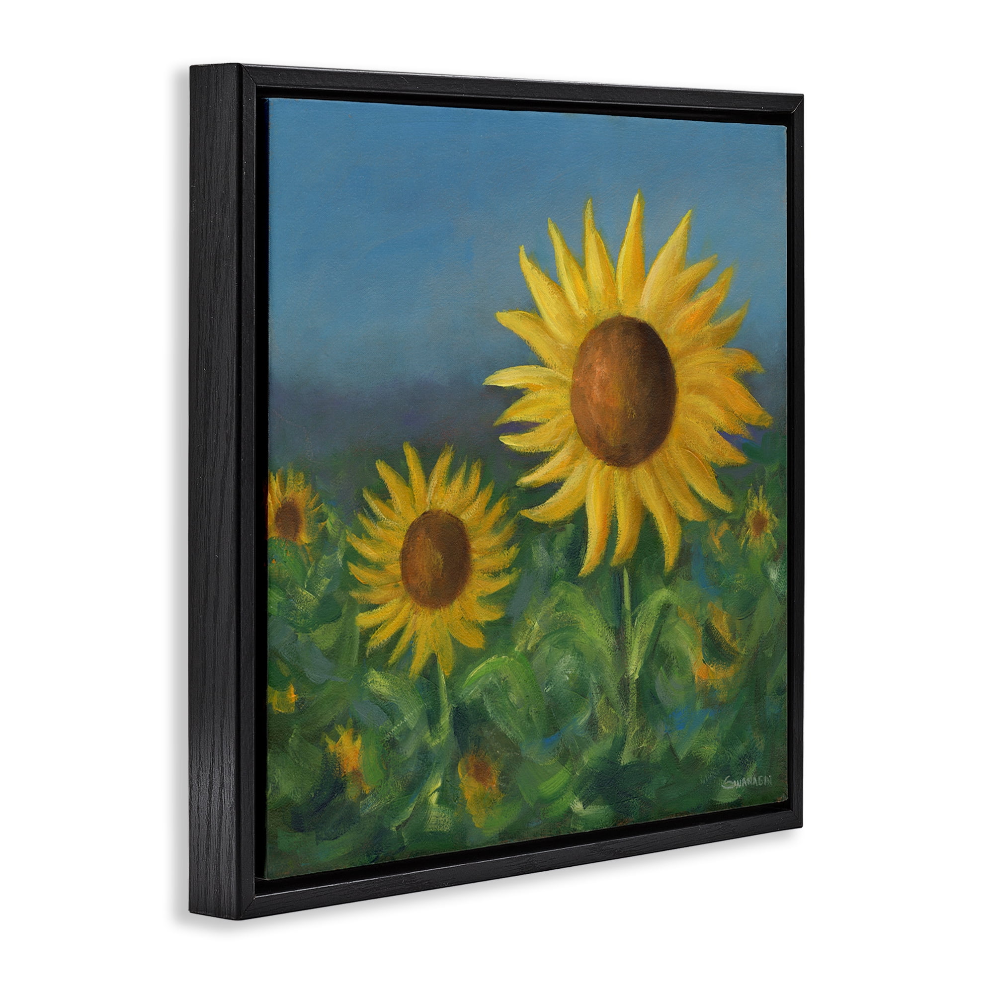Stupell Industries Blooming Sunflower Meadow Botanical & Floral Painting Black Floater Framed Art Print Wall Art, 18 x 18