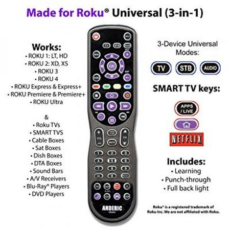 UPC 868319000315 product image for Anderic 3-Device Universal Remote Control for Roku, Roku remote, Roku TV remote, | upcitemdb.com