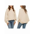 thumbnail image 3 of Women'S Oversized Crewneck Sweater Batwing Puff Long Sleeve Cable Slouchy Pullover Jumper Tops, 3 of 6