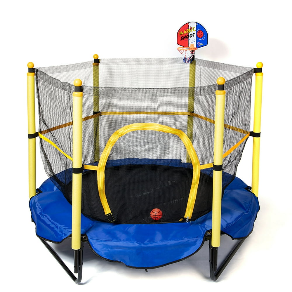 Kids Trampoline, Mini Trampoline with Enclosure Net and Safety Pad, Heavy Duty Frame Round