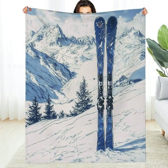 FCXZI Skis Mountains Lightweight Flannel Blanket, Soft and Warm, Multi-Purpose 30*40in