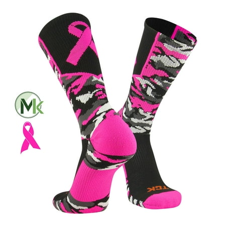 TCK Elite Woodland Camo Breast Cancer Aware Crew Socks, Football, (Best Elite Socks In The World)