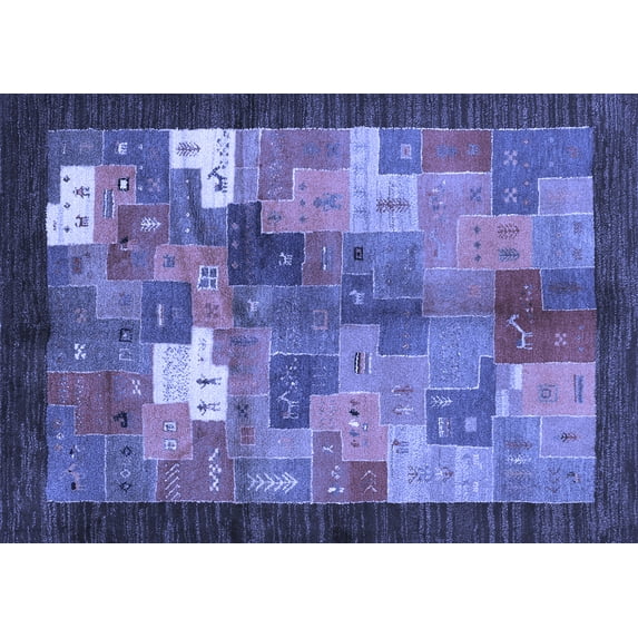 Ahgly Company Machine Washable Indoor Rectangle Abstract Blue Contemporary Area Rugs, 6' x 9'