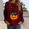 thumbnail image 2 of Hauts pour Femmes Mode Manches Longues Boutonné Imprimé Mignon Col Rond Pull Léger Tempérament Sport Blouse Douce (TTG, Vin), 2 of 6