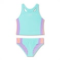 thumbnail image 1 of Speedo Girl's UV Protection Printed Colour Block Thick Strap Two Piece Tankini Set Swimsuit - Arctic Glass, Size 10, 1 of 4