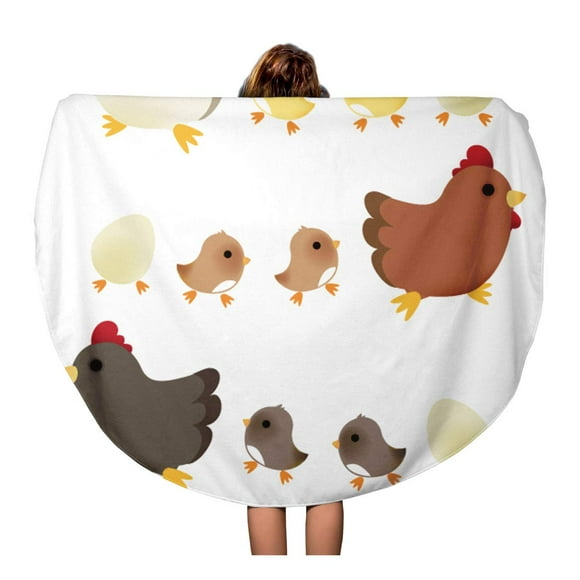 NUDECOR 60 inch Round Beach Towel Blanket Chick Cute Chicken File Baby Hen Farm Mother Travel Circle Circular Towels Mat Tapestry Beach Throw