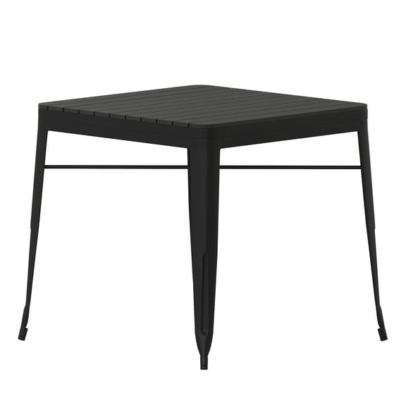 Flash Furniture Helvey 31.5" Square Commercial Grade Indoor/Outdoor Black Steel Patio Dining Table for 4 with Black Poly Resin Slatted Top