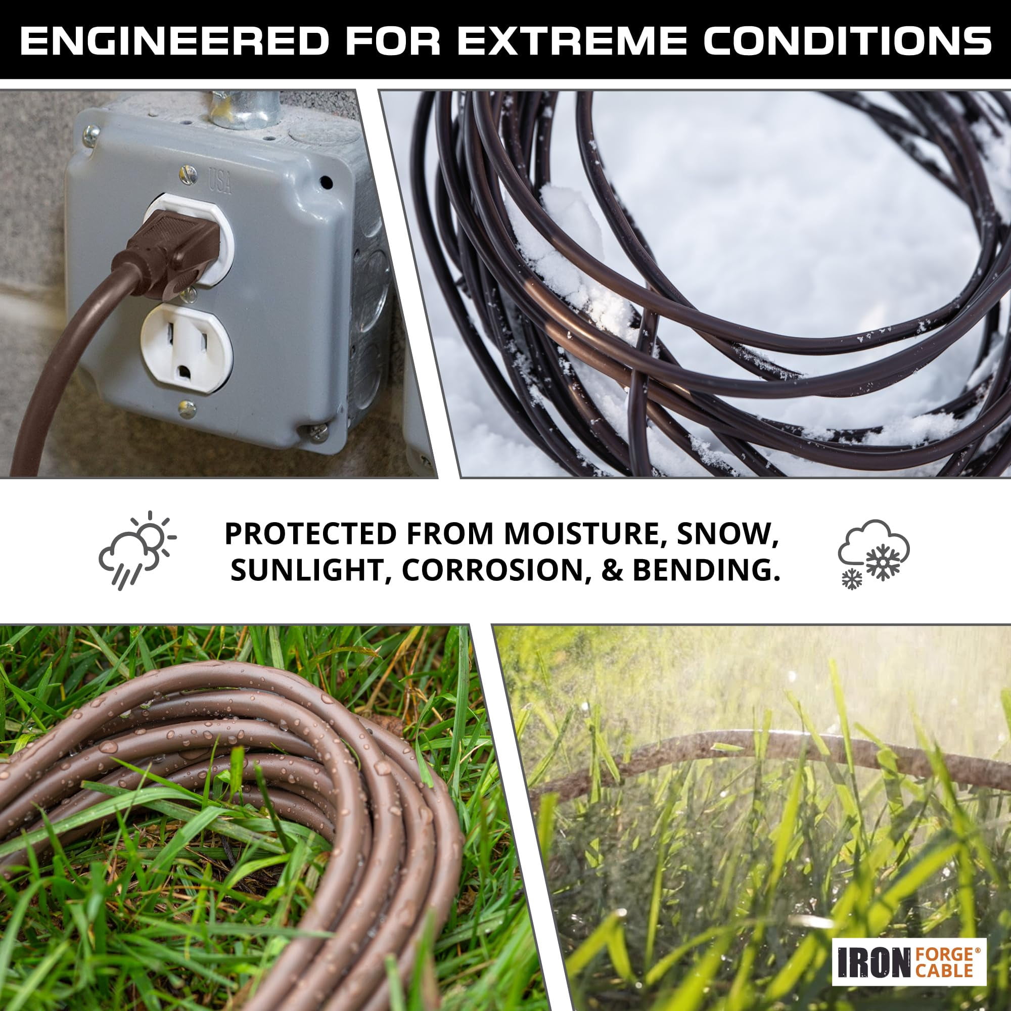 Iron Forge Cable Outdoor Brown Extension Cord 10 ft - 16 Gauge 13 Amp Heavy Duty Brown Outdoor Extension Cords 3 Prong - 16/3 SJTW - Great for Outdoor