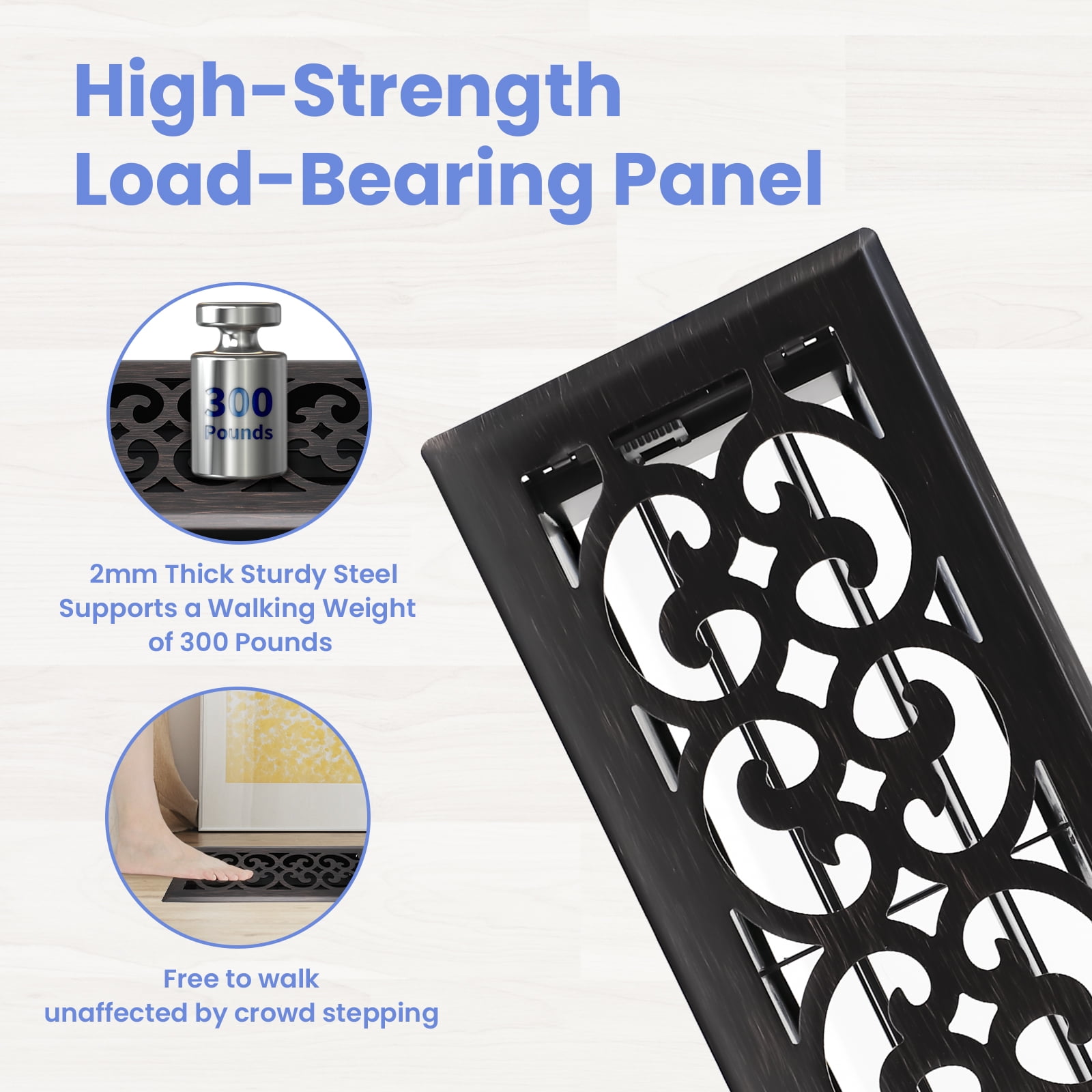 4x12 Inches 2 Pack Heavy Duty Walkable Floor Register Easy Adjust Air Supply Lever Floor Vents - Charlotte Design - Vent Cover for Home Floor - Oil Rubbed Bronze