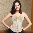 thumbnail image 4 of Women's Lace Up Boned Overbust Corset Bustier Lingerie Bodyshaper Top Princess corset -Apricot color, 4 of 6