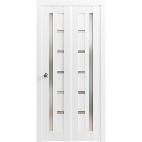 Sliding Closet Bi-fold Doors | Quadro 4088 White Silk with Frosted Glass