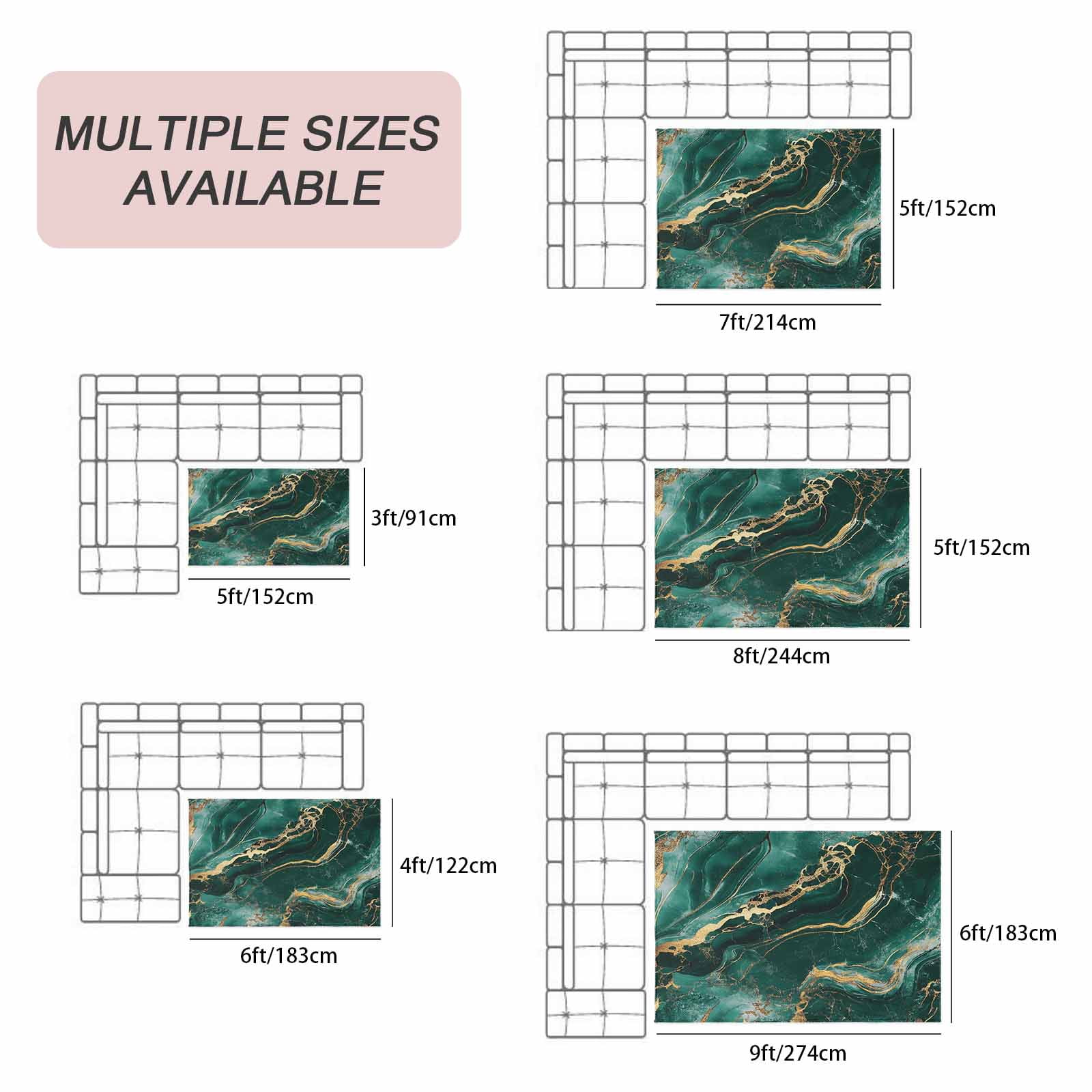Teal Golden Marble Outdoor Rug for Patio/Deck/Porch, Non-Slip Large Area Rug 4 x 6 Ft, Modern Farmhouse Gradient Texture Indoor Outdoor Rugs Washable Area Rugs, Reversible Camping Rug Carpet Runner