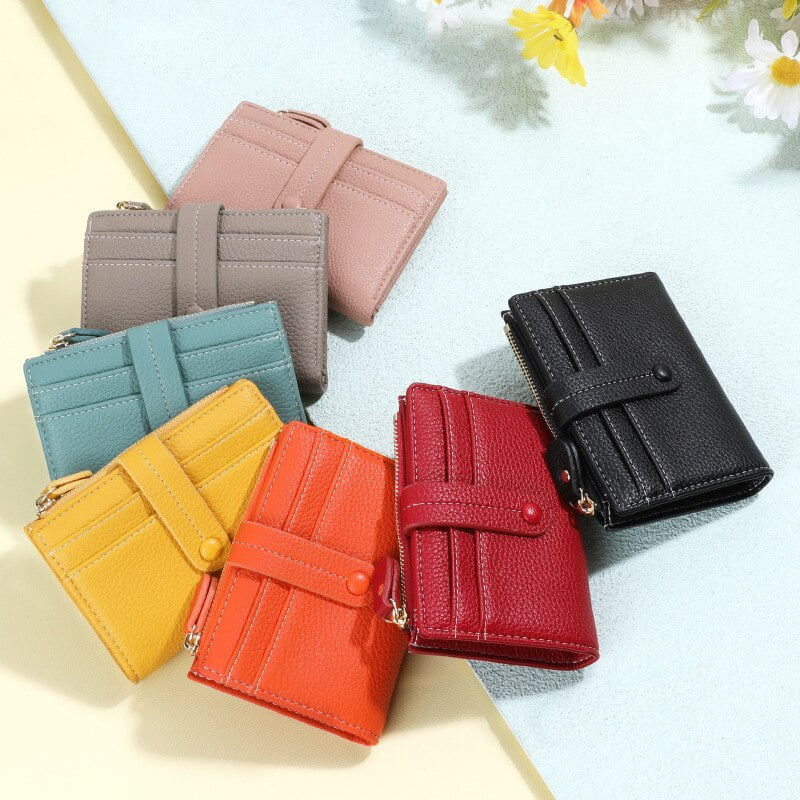 QWZNDZGR NEW Solid Color Small Wallets Soft PU Leather Coin Mini Wallet  Ladies Fashion Brand Zipper Designer Card Holder Purses Female