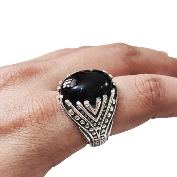 Black Onyx Mans Ring, Natural Black Onyx, December Birthstone, Silver Jewelry, 925 Silver Ring, Birthday Gift, Heavy Mens Ring, Arabic Design, Ottoman Style Ring, Christmas, Turkey Mens Signet Ring