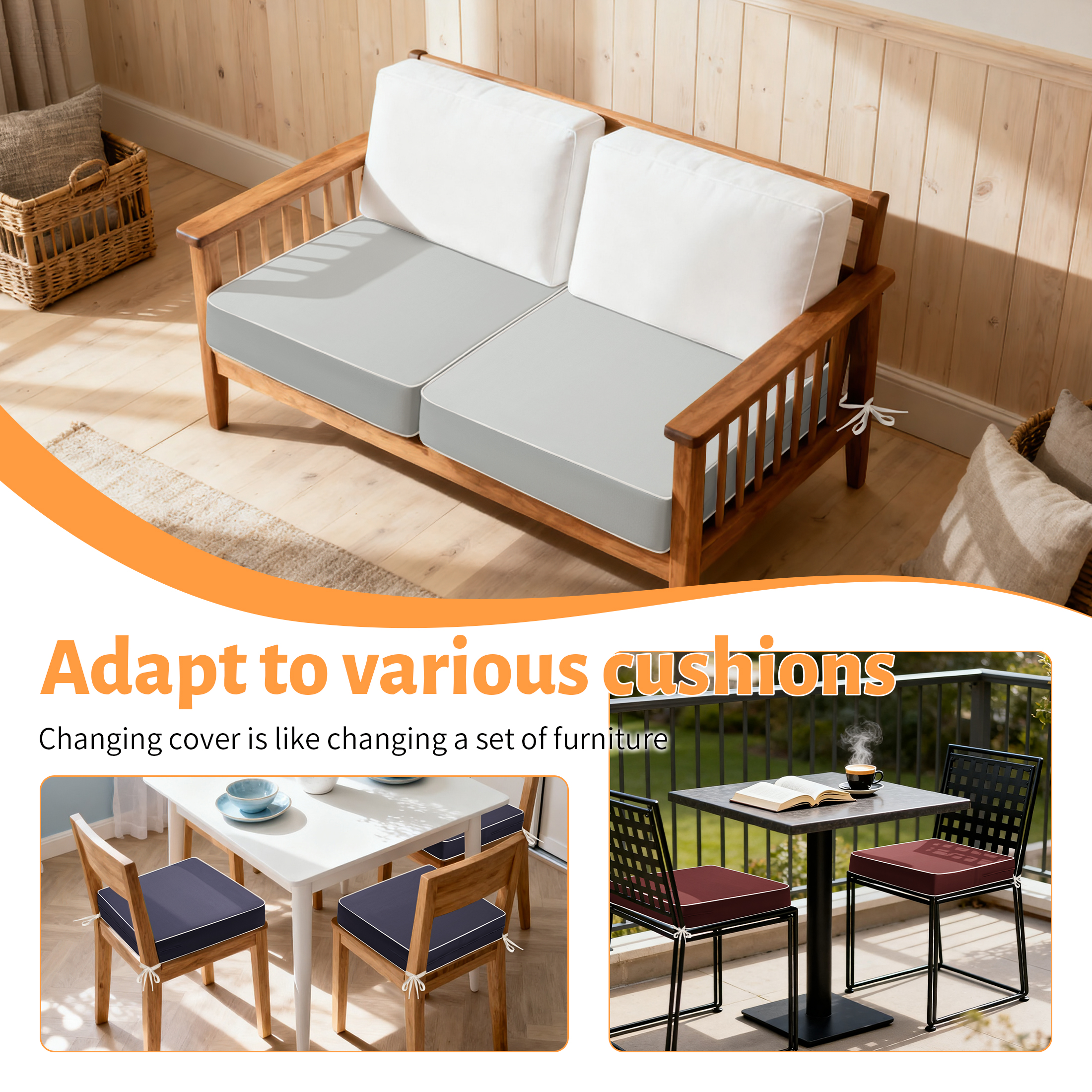 ROFIELTY 2-Pack Outdoor Chair Cushions 19x19, Waterproof & UV Resistant Patio Seat Pads with Removable Washable Cover, 3 Inch Thick All-Weather Cushions for Wicker Furniture, Gray