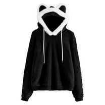 Awdenio Womens Sweaters , Ladies Fashion Casual Winter Solid Color Hooded Ears Loose Casual Plush Sweater Top